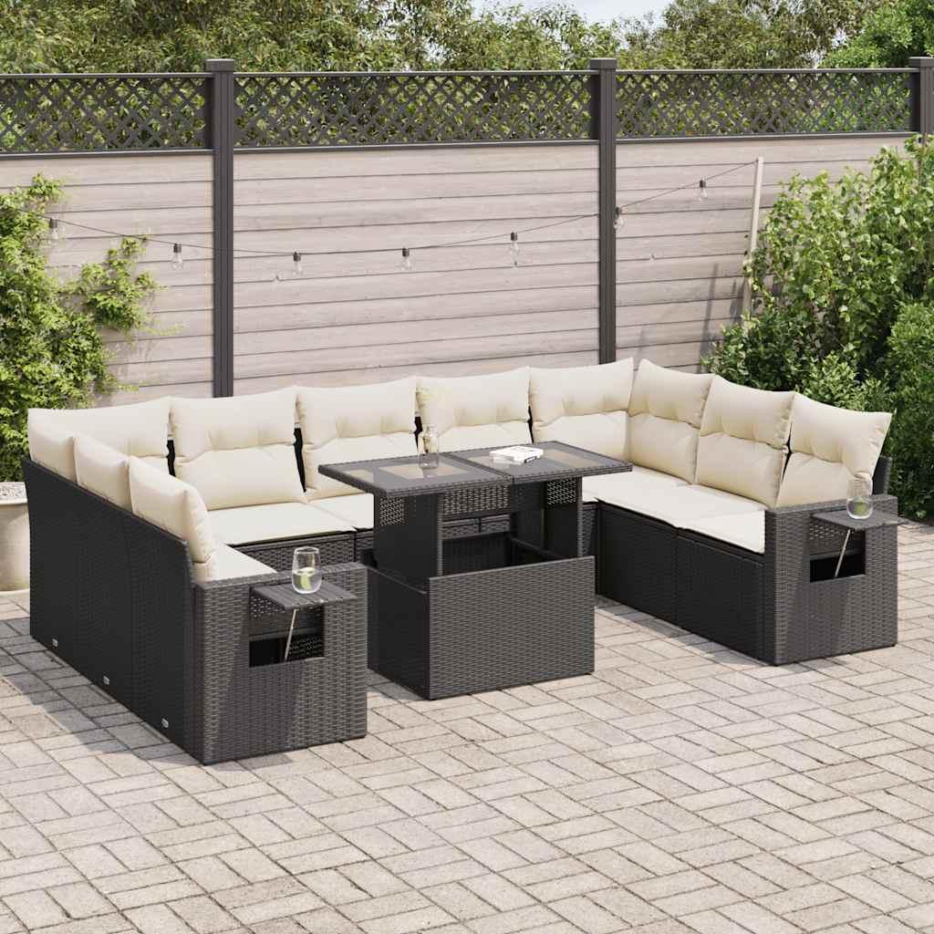 Sofasæt til haven 10 dele med hynder polyrattan sort billede