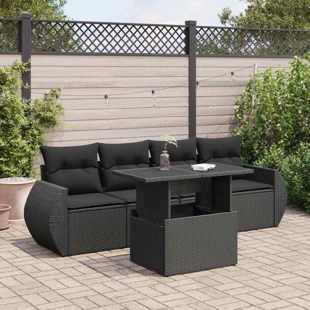 Sofasæt til haven 5 dele med hynder polyrattan sort
