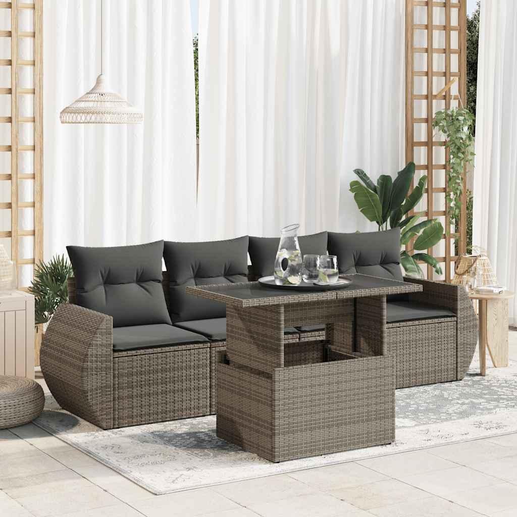 Sofasæt 5 dele med hynder polyrattan grå