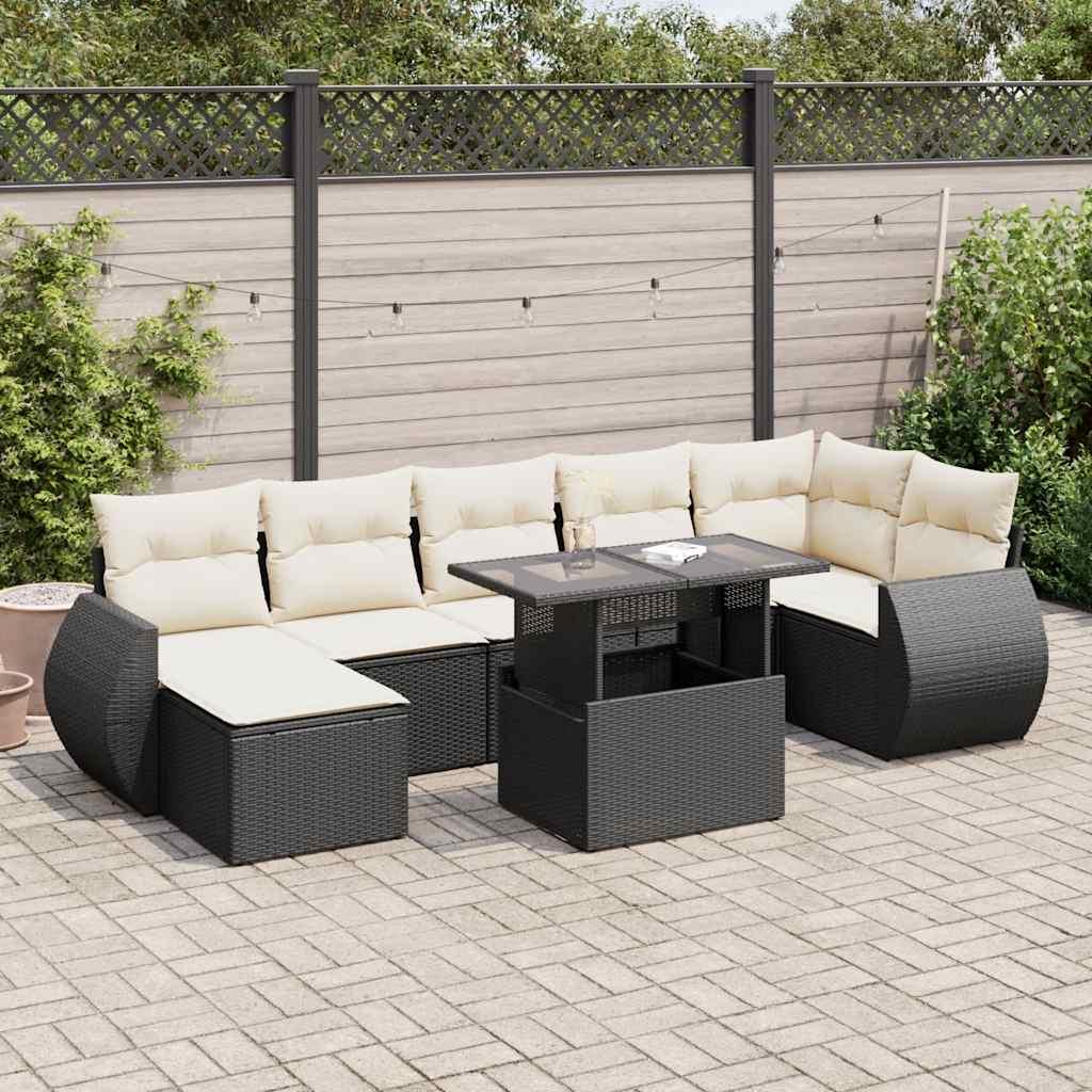 Havesofasæt i polyrattan - 8 dele med hynder, sort billede