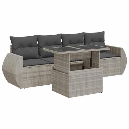 Sofasæt 5 dele med hynder polyrattan lysegrå