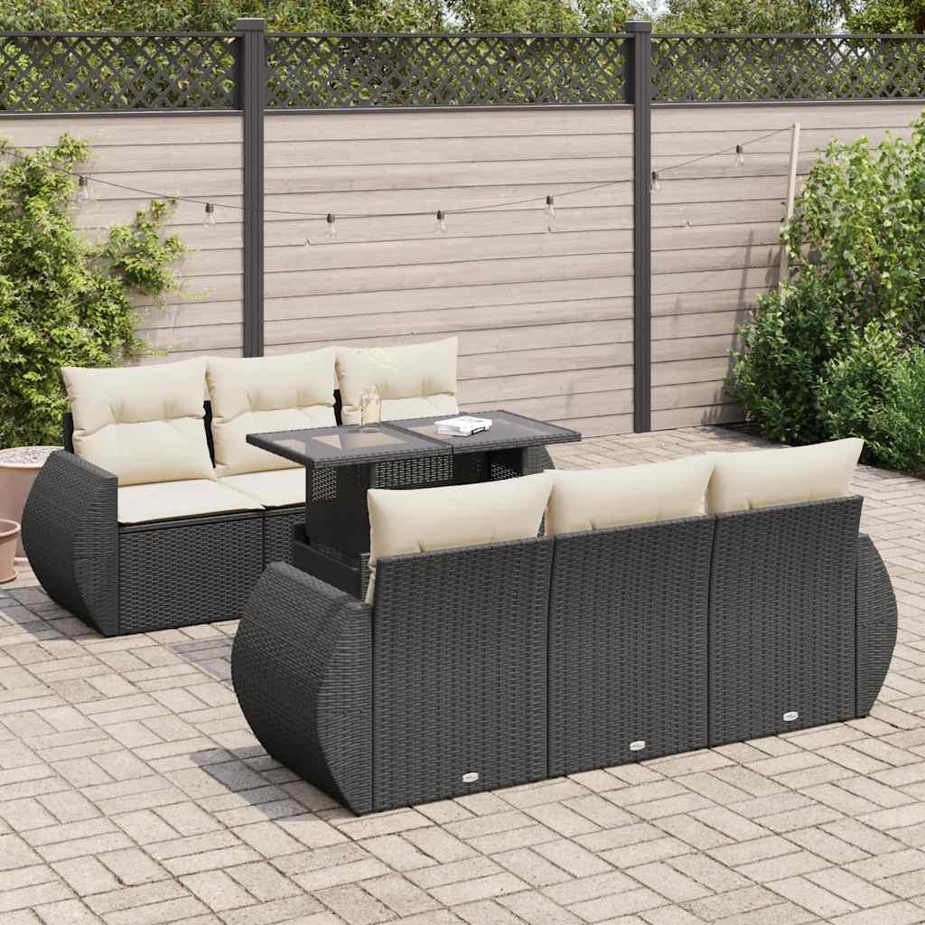 Sofasæt til haven 7 dele med hynder polyrattan sort
