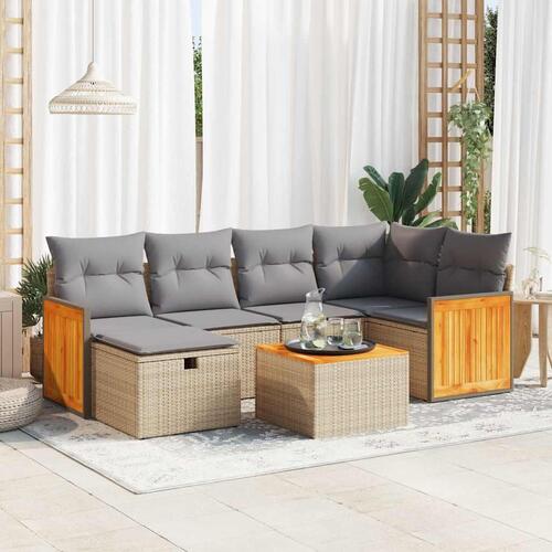 Sofasæt til haven 7 dele med hynder polyrattan beige