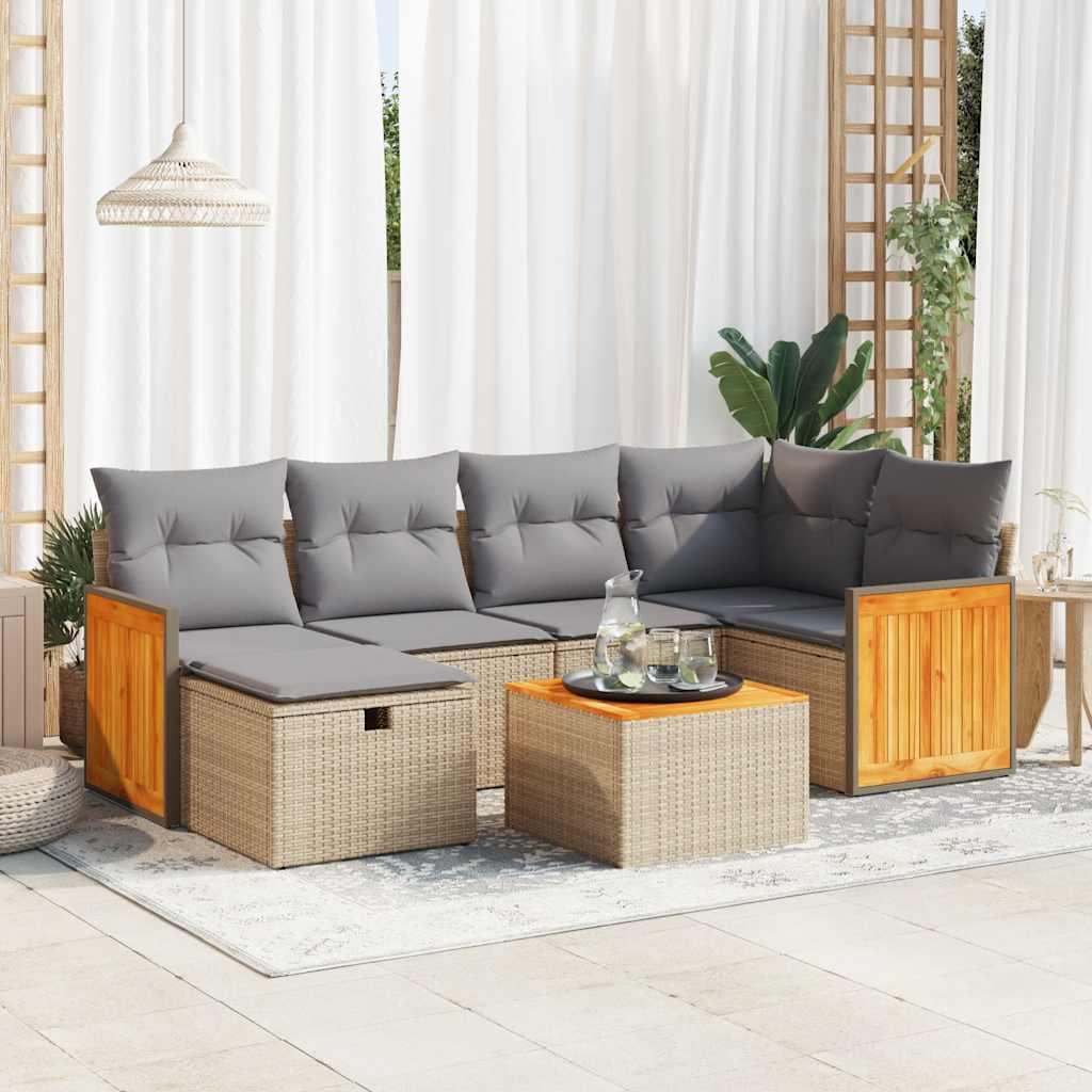 Sofasæt til haven 7 dele med hynder polyrattan beige