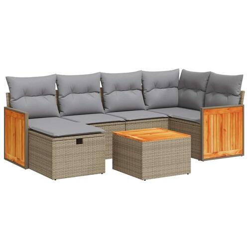 Sofasæt til haven 7 dele med hynder polyrattan beige