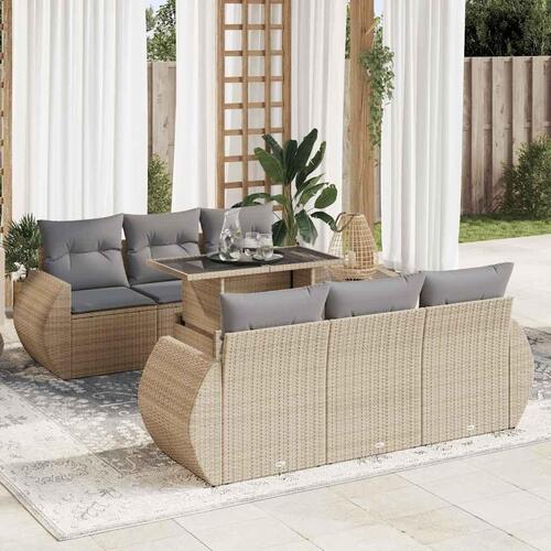Sofasæt til haven 7 dele med hynder polyrattan beige