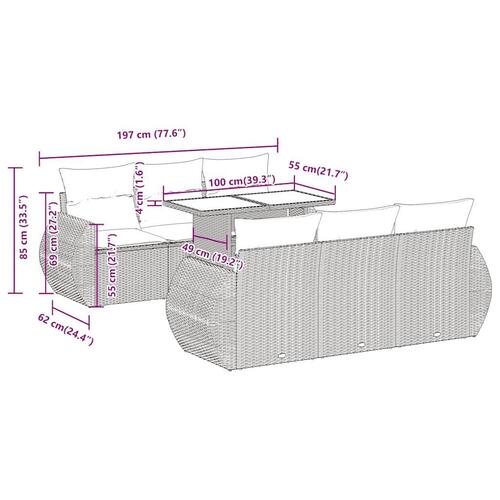 Sofasæt til haven 7 dele med hynder polyrattan beige