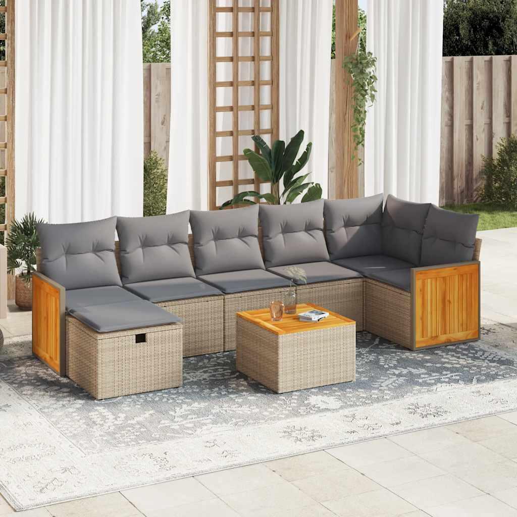 Sofasæt til haven 8 dele med hynder polyrattan beige