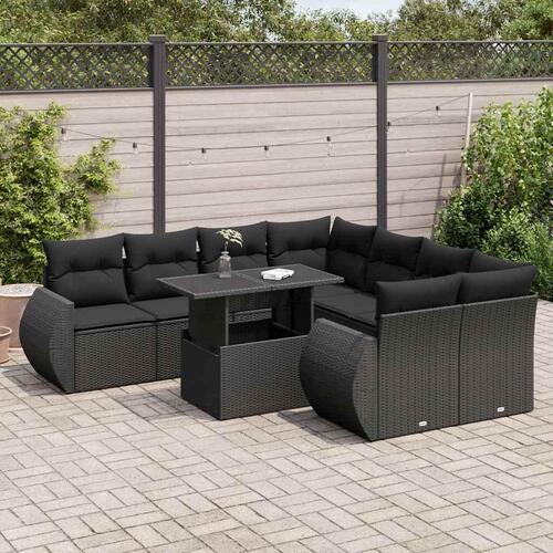 Sofasæt til haven 9 dele med hynder polyrattan sort