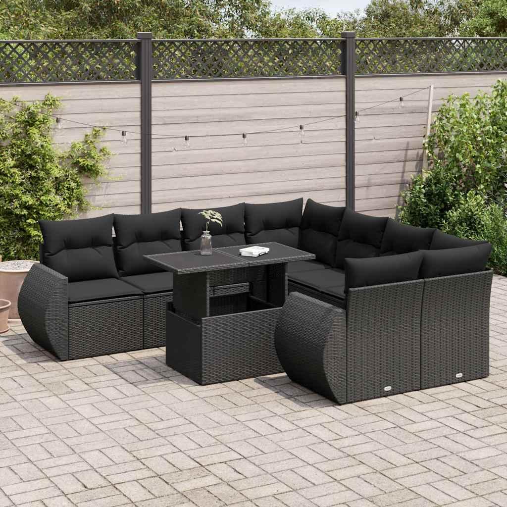 Sofasæt til haven 9 dele med hynder polyrattan sort