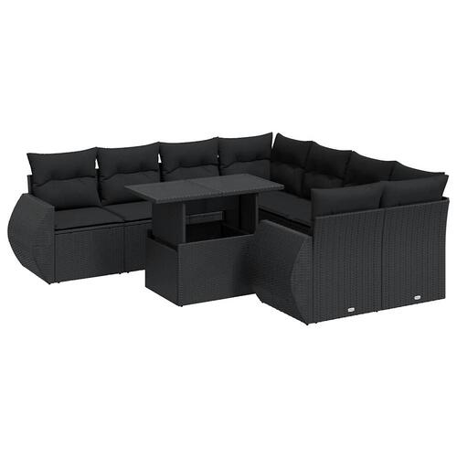 Sofasæt til haven 9 dele med hynder polyrattan sort