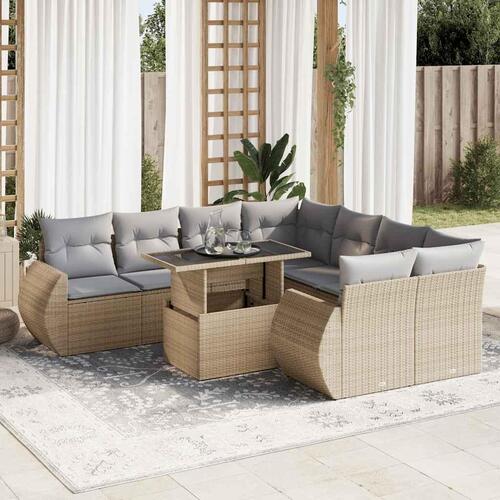 Sofasæt til haven 9 dele med hynder polyrattan beige