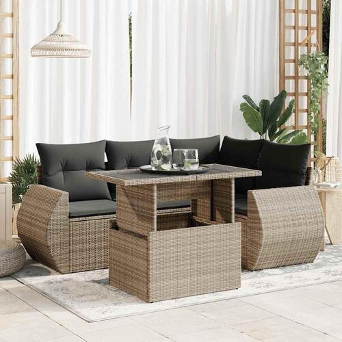 Sofasæt 5 dele med hynder polyrattan grå