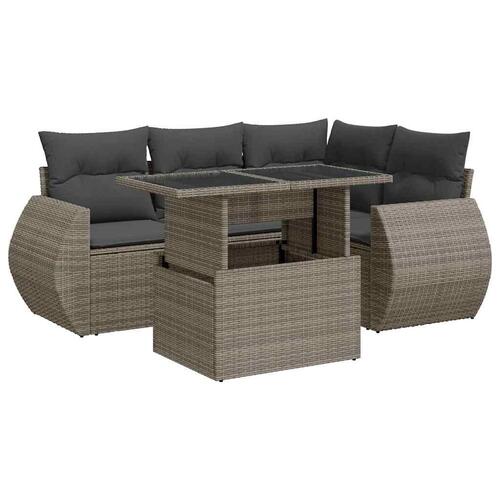 Sofasæt 5 dele med hynder polyrattan grå