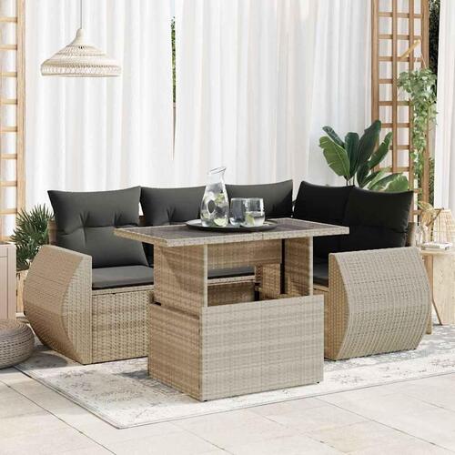 Sofasæt 5 dele med hynder polyrattan lysegrå