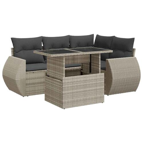 Sofasæt 5 dele med hynder polyrattan lysegrå