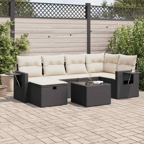 Sofasæt til haven 7 dele med hynder polyrattan sort