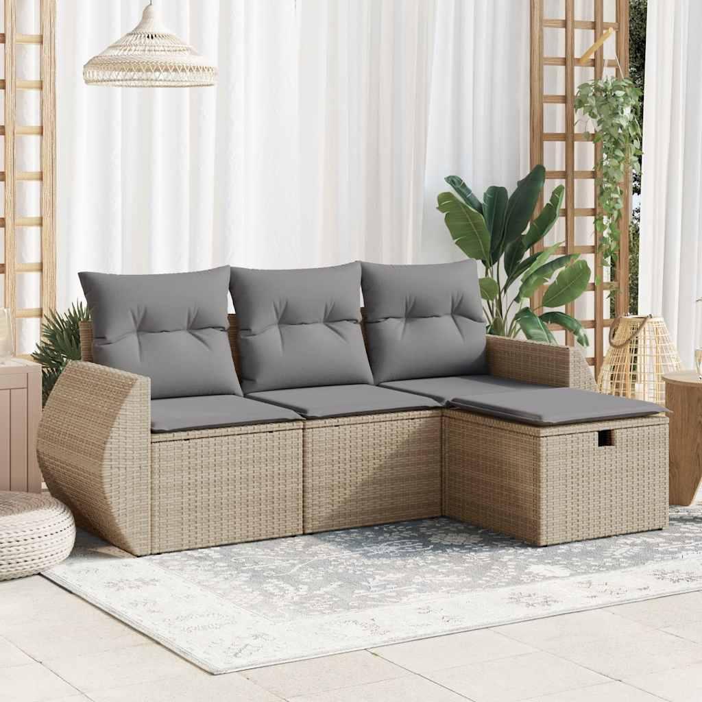 Sofasæt til haven 4 dele med hynder polyrattan beige
