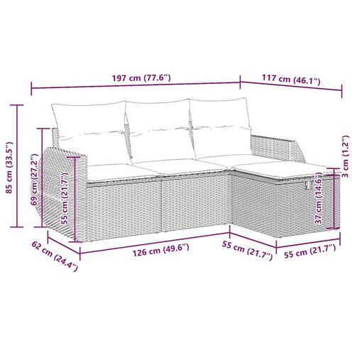 Sofasæt til haven 4 dele med hynder polyrattan beige