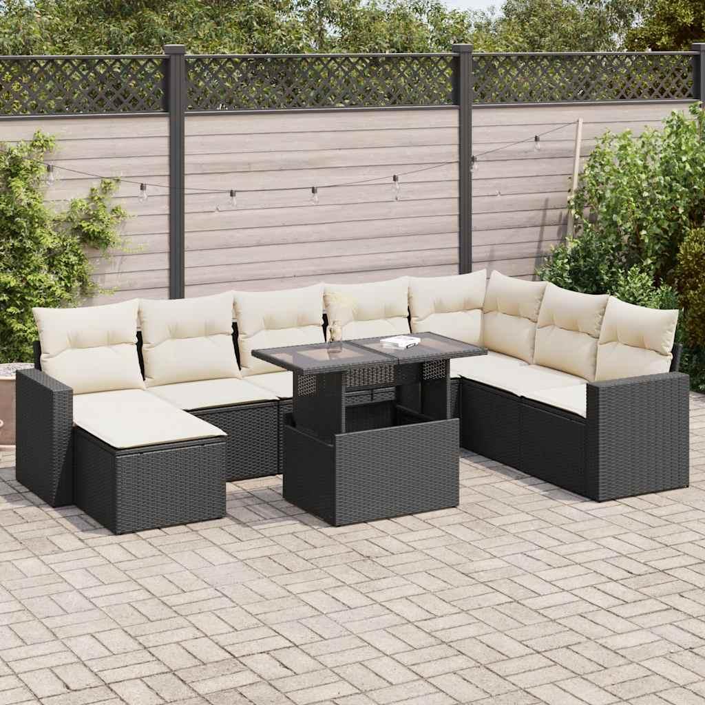 Sofasæt til haven 9 dele med hynder polyrattan sort