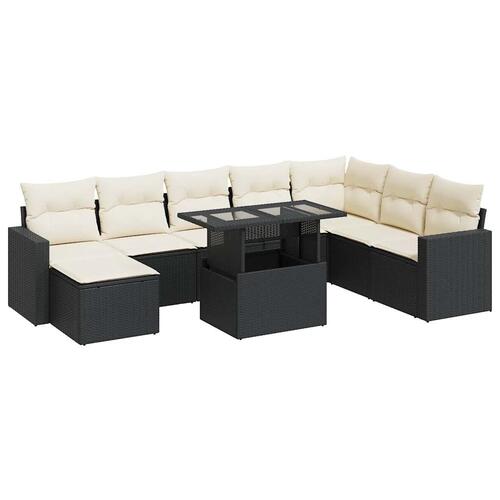 Sofasæt til haven 9 dele med hynder polyrattan sort