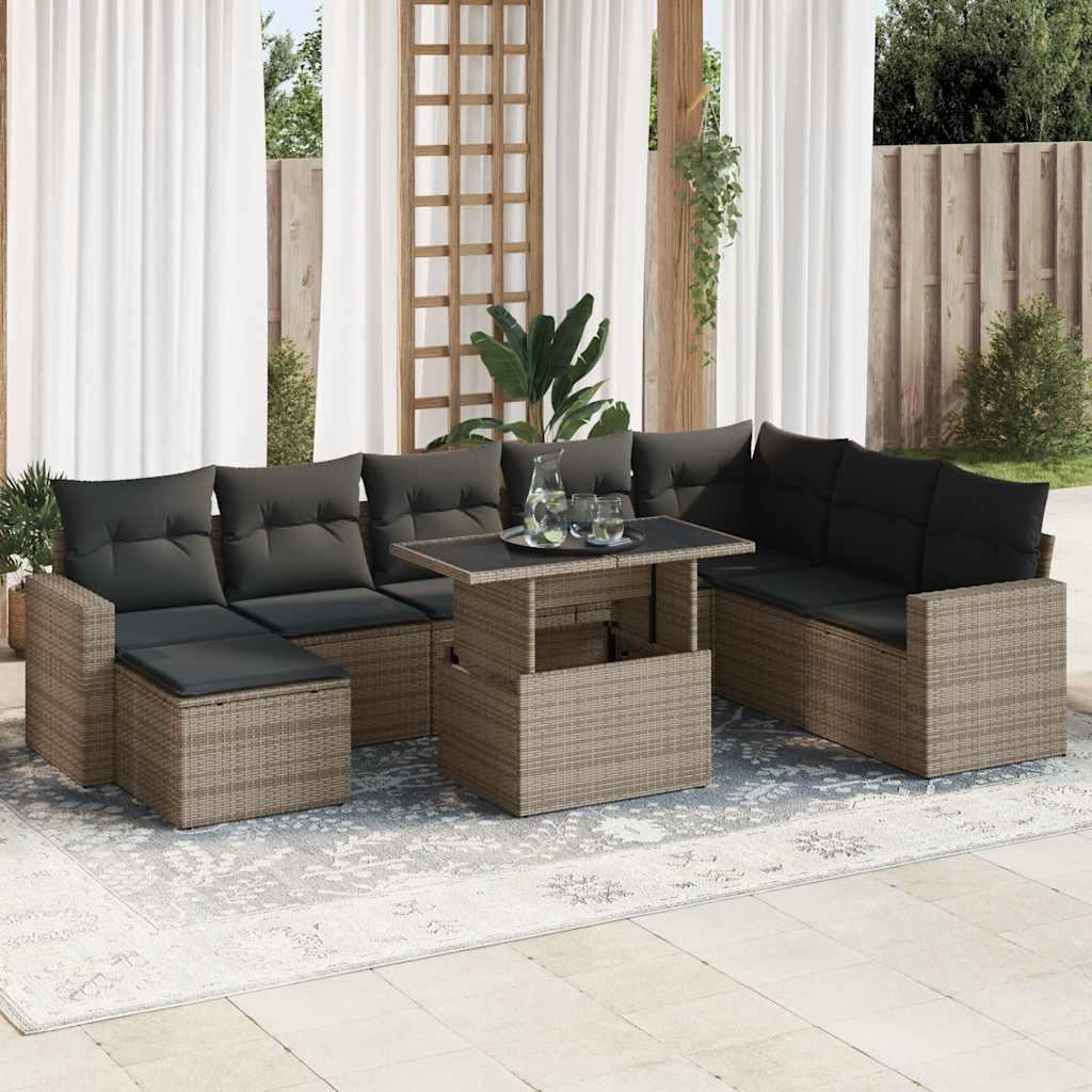 Sofasæt til haven 9 dele med hynder polyrattan grå