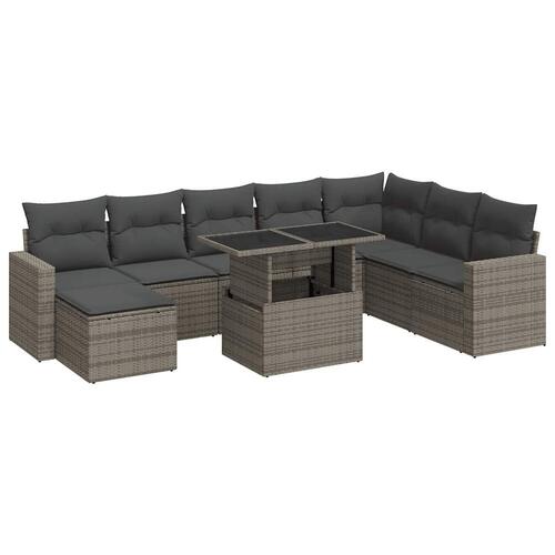 Sofasæt til haven 9 dele med hynder polyrattan grå