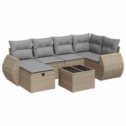 Sofasæt til haven 7 dele med hynder polyrattan beige