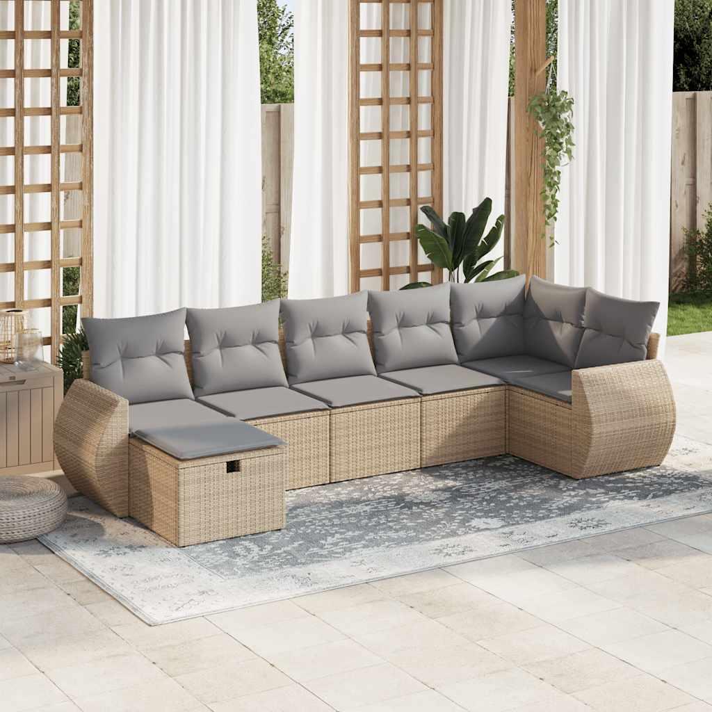 Sofasæt til haven 7 dele med hynder polyrattan beige