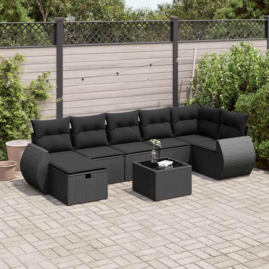 Sofasæt til haven 8 dele med hynder polyrattan sort