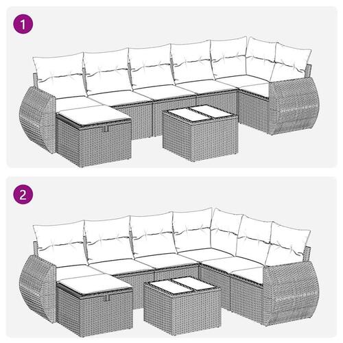 Sofasæt til haven 8 dele med hynder polyrattan sort