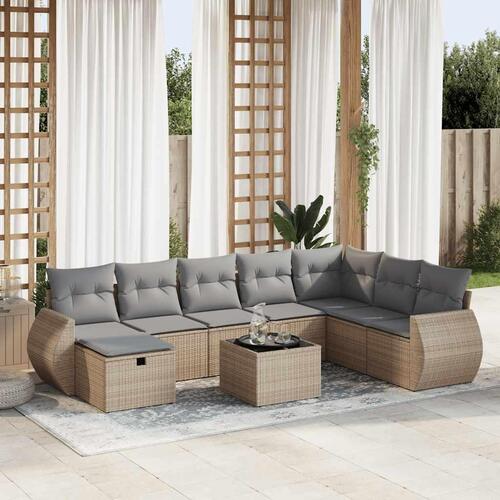 Sofasæt til haven 9 dele med hynder polyrattan beige