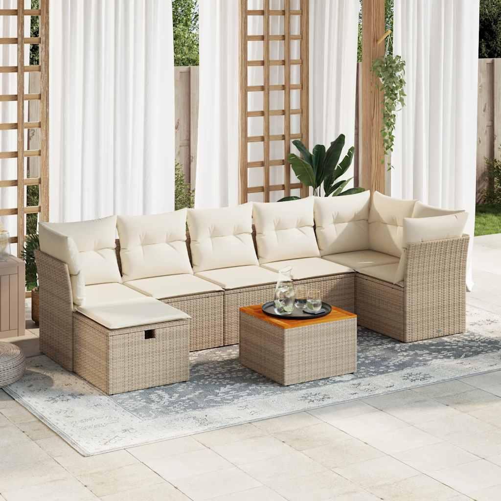 Sofasæt til haven 8 dele med hynder polyrattan beige