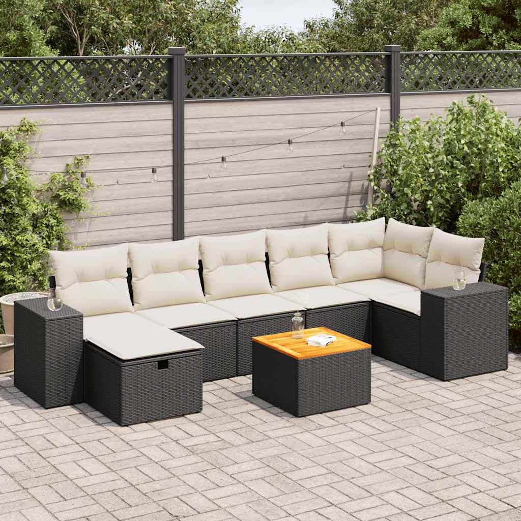 Sofasæt til haven 8 dele med hynder polyrattan sort