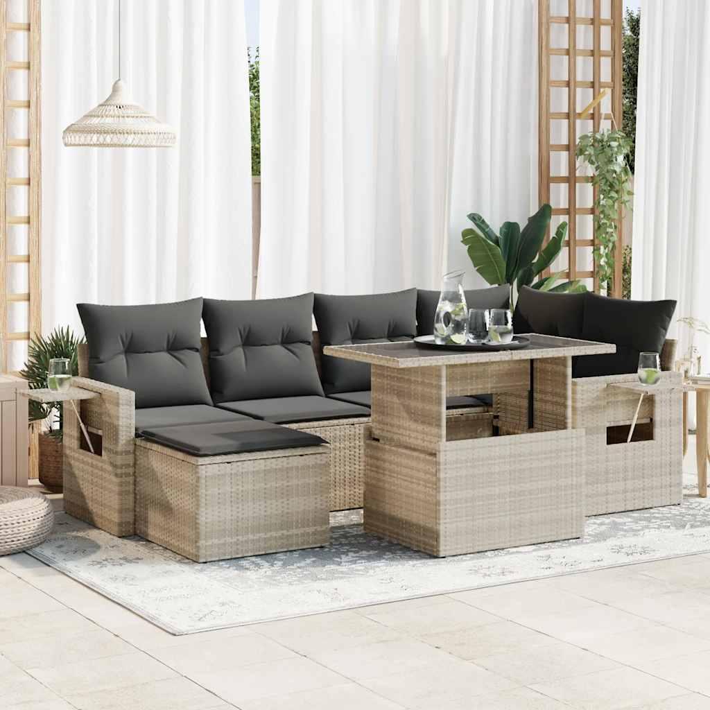 Sofasæt til haven 7 dele med hynder polyrattan lysegrå