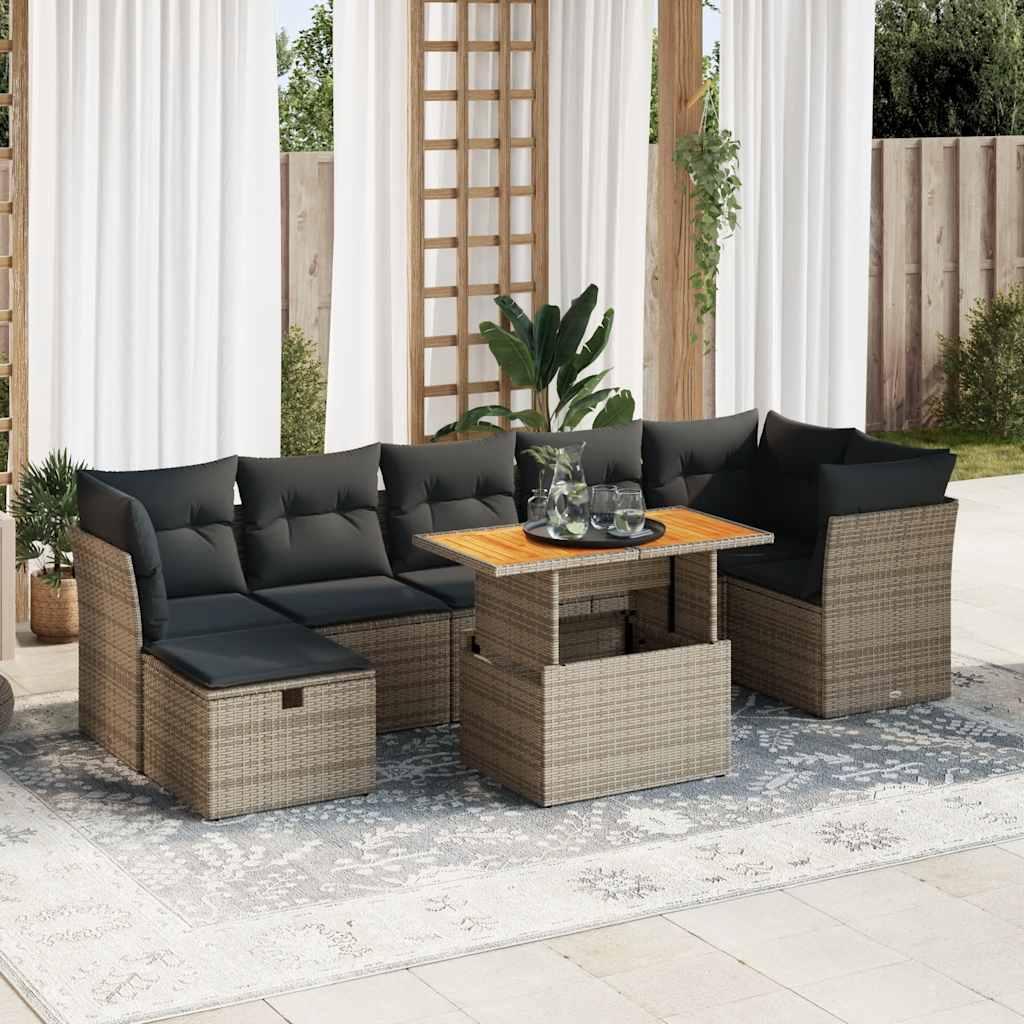 Sofasæt til haven 8 dele med hynder polyrattan akacietræ grå billede