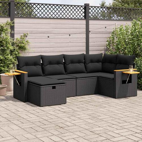 Sofasæt til haven 6 dele med hynder polyrattan sort