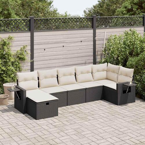 Sofasæt til haven 7 dele med hynder polyrattan sort