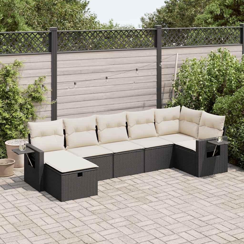 Sofasæt til haven 7 dele med hynder polyrattan sort