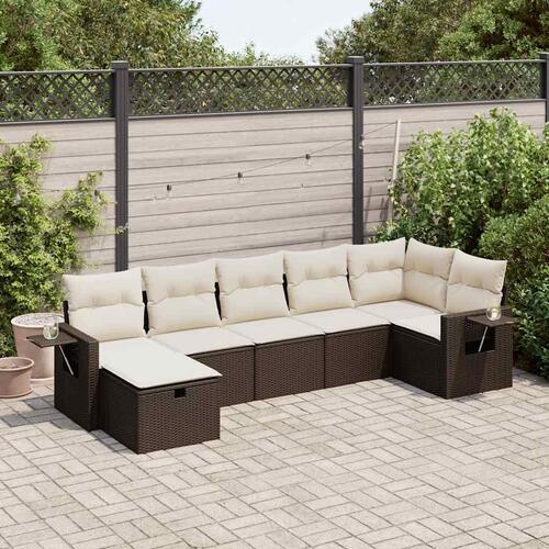 Sofasæt til haven 7 dele med hynder polyrattan brun