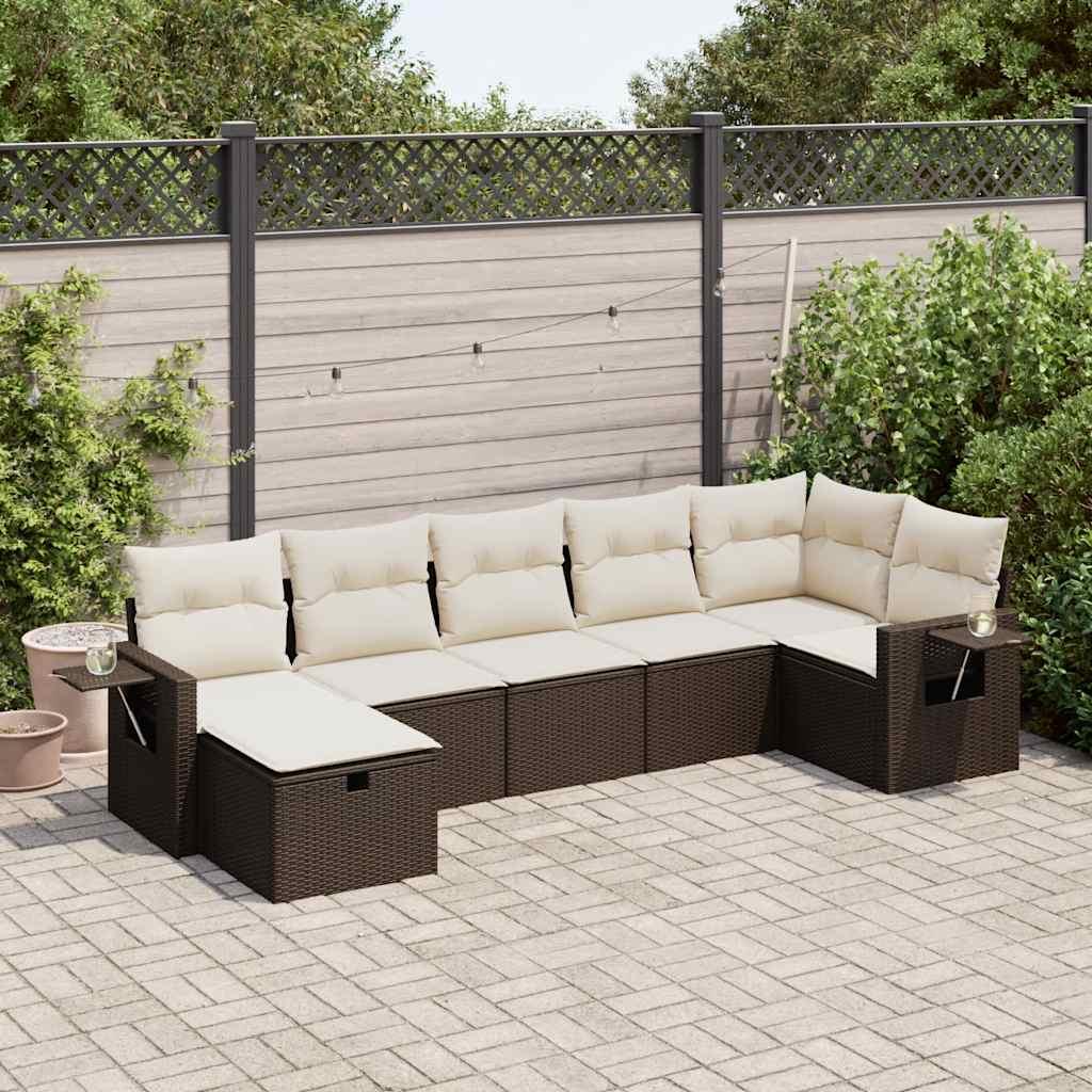 Sofasæt til haven 7 dele med hynder polyrattan brun