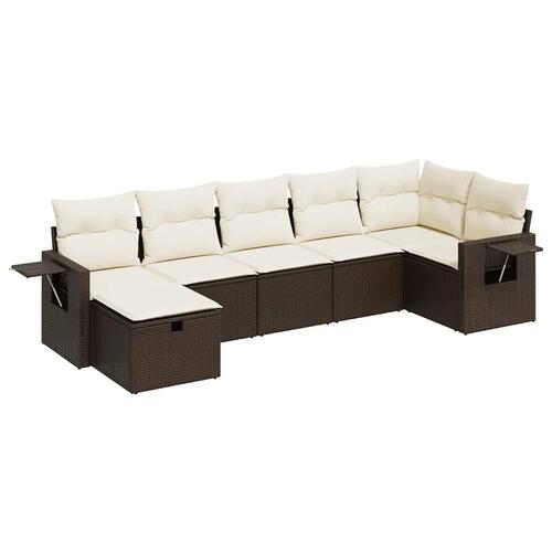 Sofasæt til haven 7 dele med hynder polyrattan brun