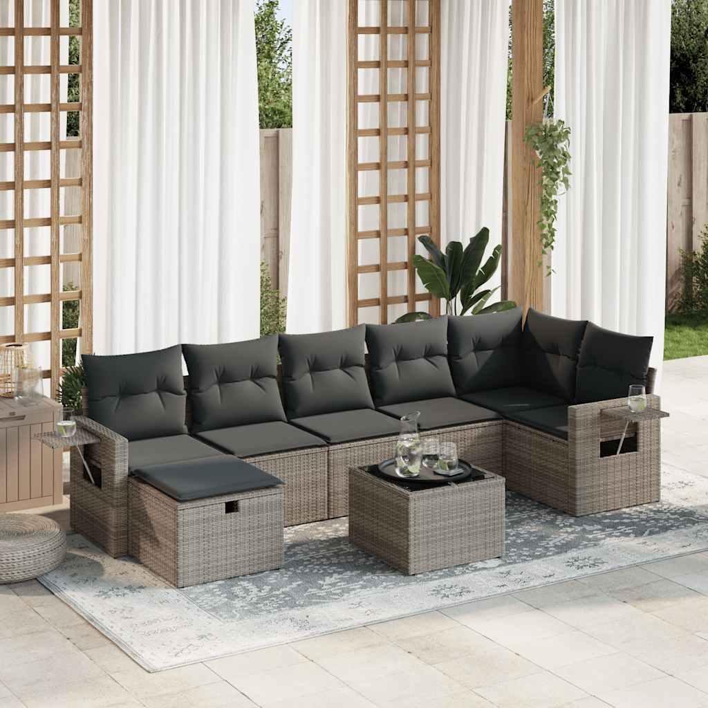 Sofasæt til haven 8 dele med hynder polyrattan grå
