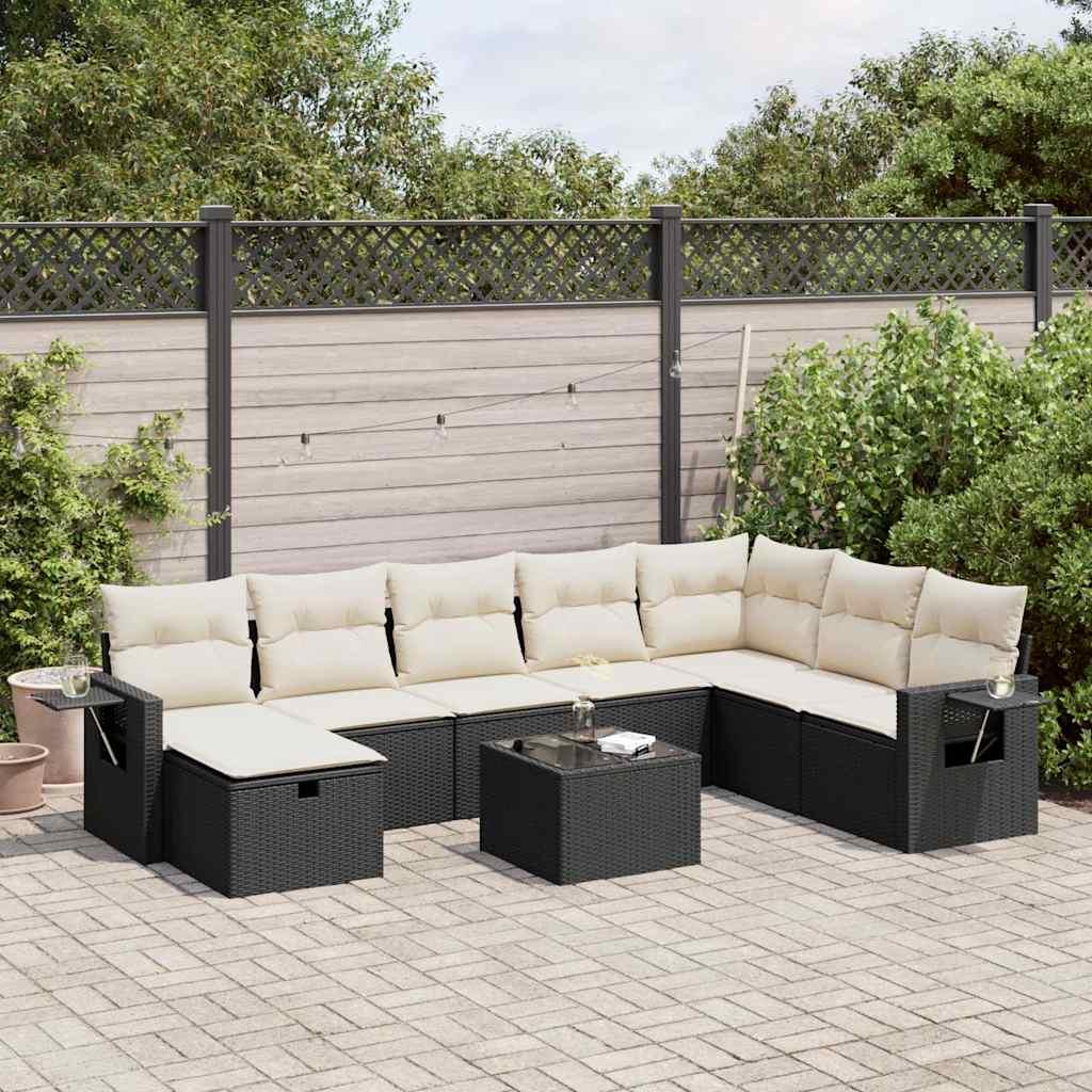 Sofasæt til haven 9 dele med hynder polyrattan sort