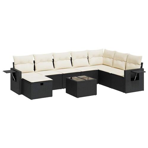 Sofasæt til haven 9 dele med hynder polyrattan sort