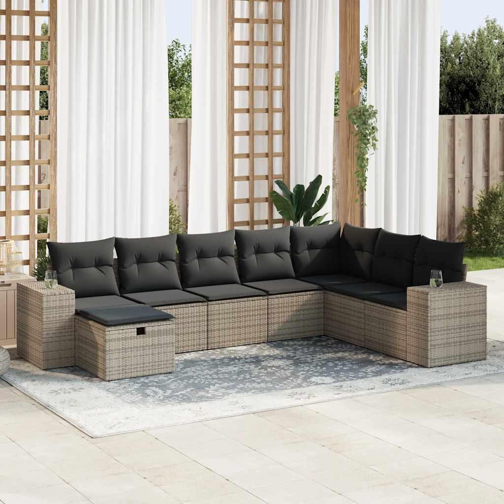 Sofasæt til haven 8 dele med hynder polyrattan grå