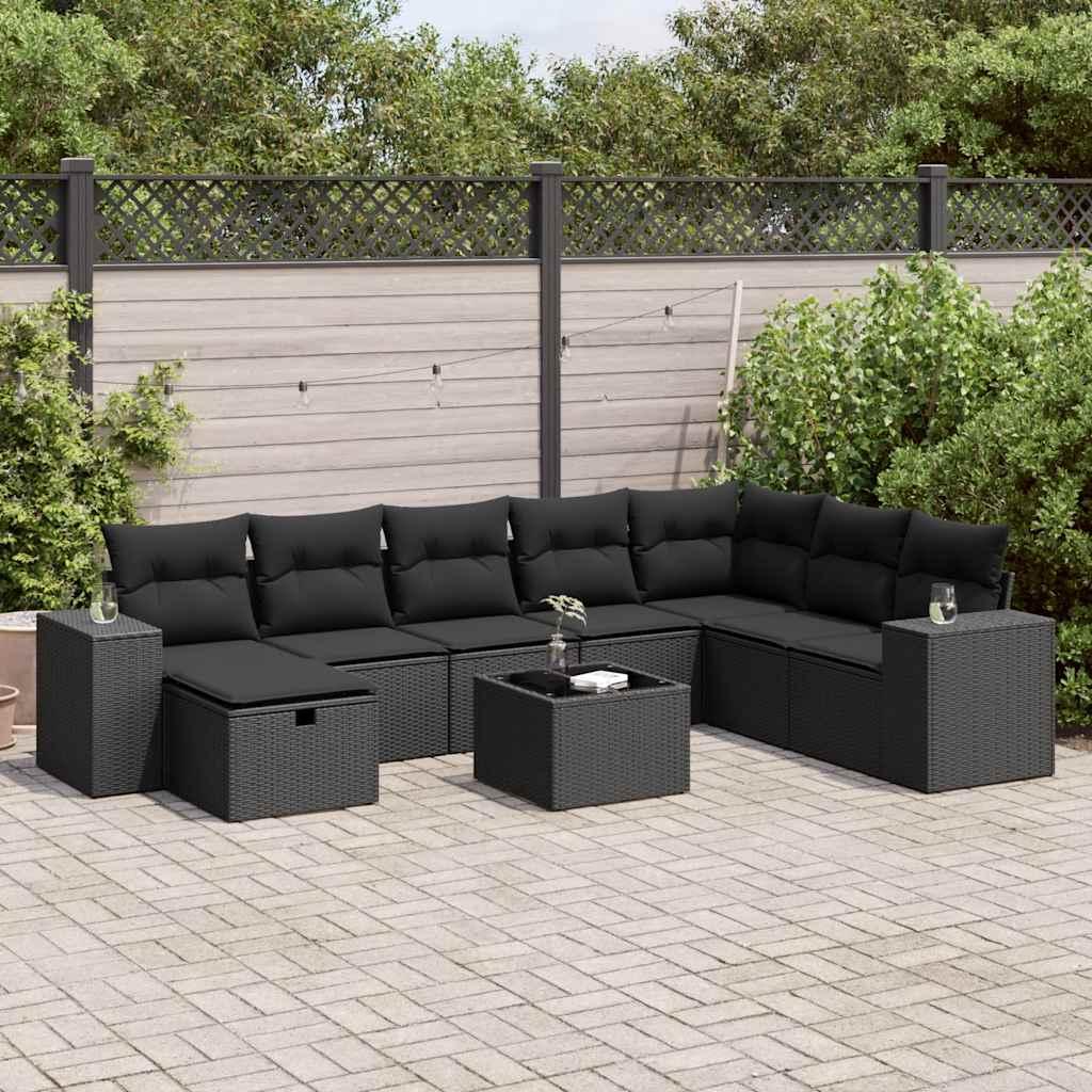 Sofasæt til haven 9 dele med hynder polyrattan sort