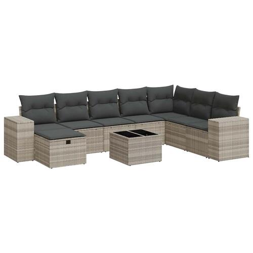 Sofasæt til haven 9 dele med hynder polyrattan lysegrå