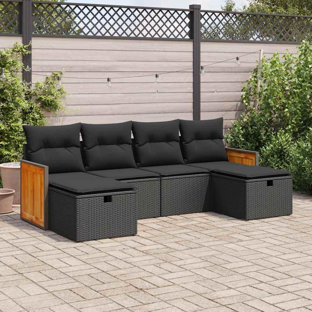 Sofasæt til haven 6 dele med hynder polyrattan sort