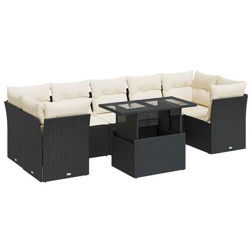Sofasæt til haven 8 dele med hynder polyrattan sort